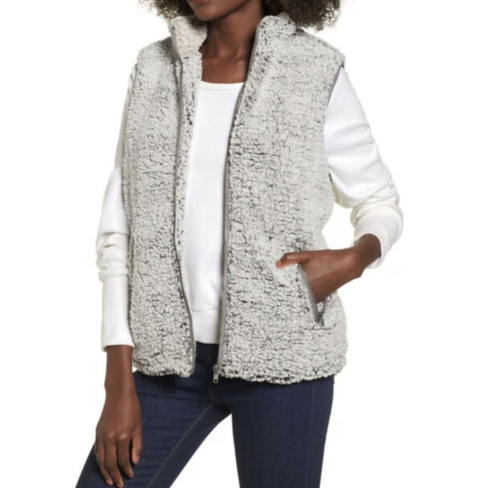 💕2 for $15💕 THREAD & SUPPLY Wubby Sherpa Arctic Fleece Vest Cream/Brown/Gray